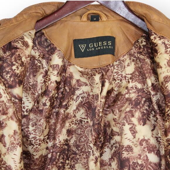 Medium Guess Los Angeles Leather Jacket Caramel Moto Biker Retro Vintage - Picture 4 of 11